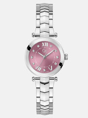 Gc Silver-Tone and Pink Analog Watch
