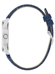 Silver-Tone and Denim Quattro G Analog Watch