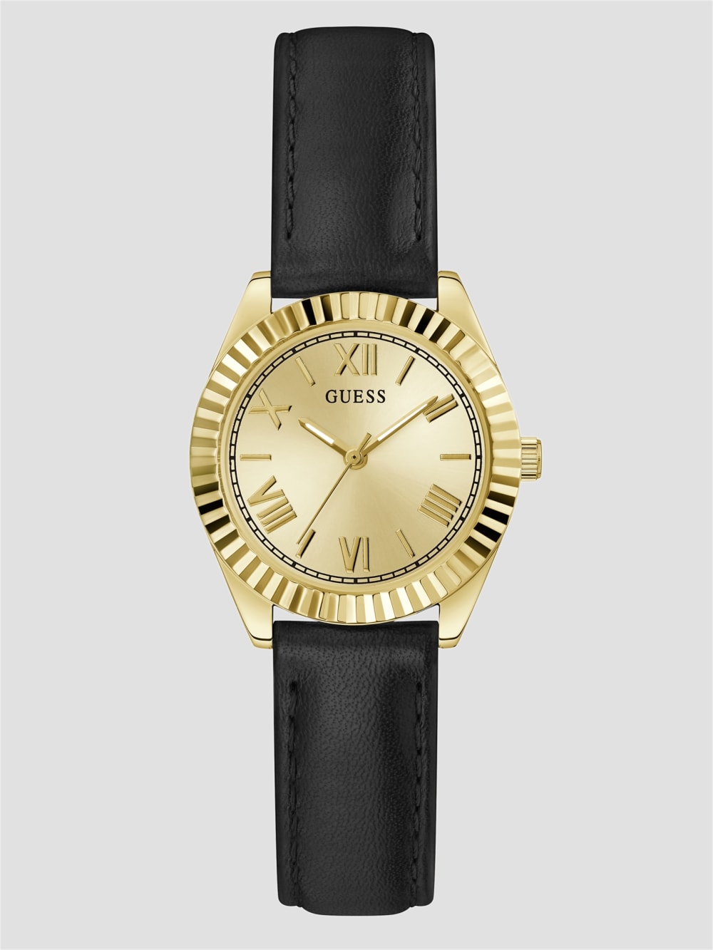 Gold-Tone and Black Analog Leather Watch