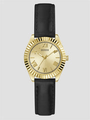 Gold-Tone and Black Analog Leather Watch