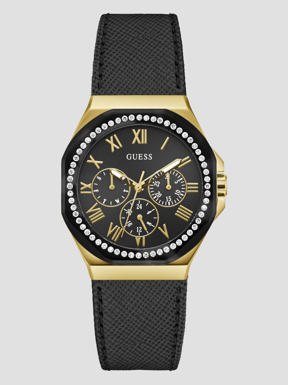 Black Leather Chronograph Watch