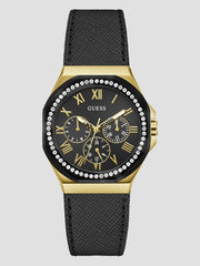 Black Leather Chronograph Watch