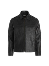 crackle leather zip jacket