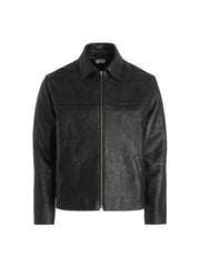 crackle leather zip jacket