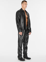 crackle leather zip jacket