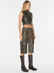 crackled leather top