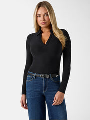 Rib-knit polo shirt