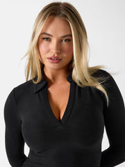 Rib-knit polo shirt