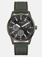 Dark Silver-Tone and Green Silicone Multifunction Watch