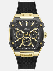 Gold-Tone and Black Silicone Multifunction Watch