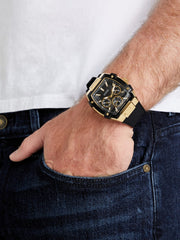 Gold-Tone and Black Silicone Multifunction Watch
