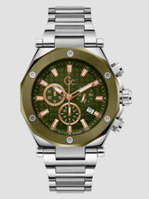 Gc Silver and Green-Tone Metal Chronograph Watch