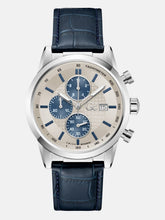 Silver-Tone Multifunction Leather Watch