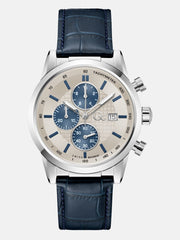 Silver-Tone Multifunction Leather Watch