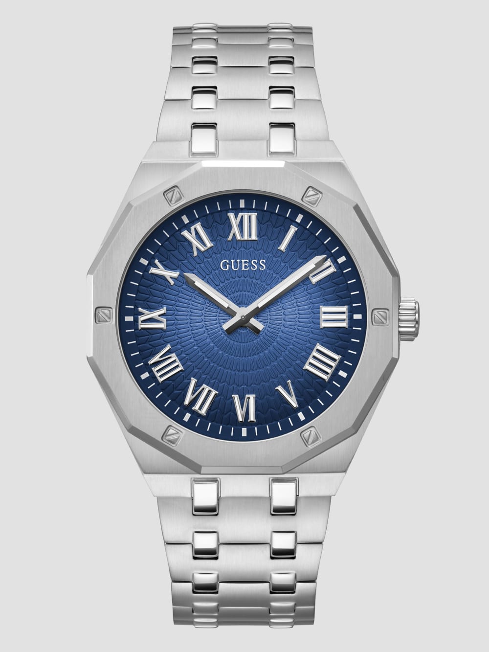 Silver-Tone and Blue Octagonal Analog Watch