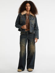 GUESS Originals Faux-Fur Denim Aviator Jacket
