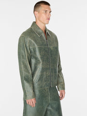 crackle leather zip jacket