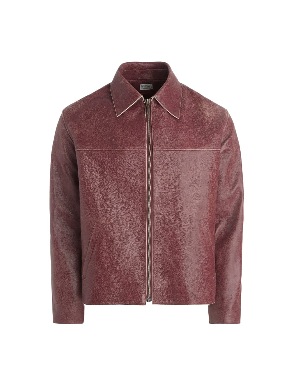 crackle leather zip jacket