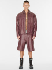 crackle leather zip jacket