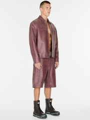 crackle leather zip jacket