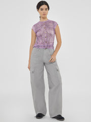 GUESS Originals Printed Stud and Denim Mesh Top