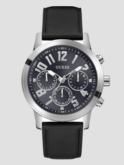 Silver-Tone Leather Multifunction Watch