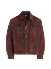 red lined zip-up trucker jacket
