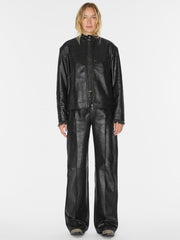 crackled leather moto jacket