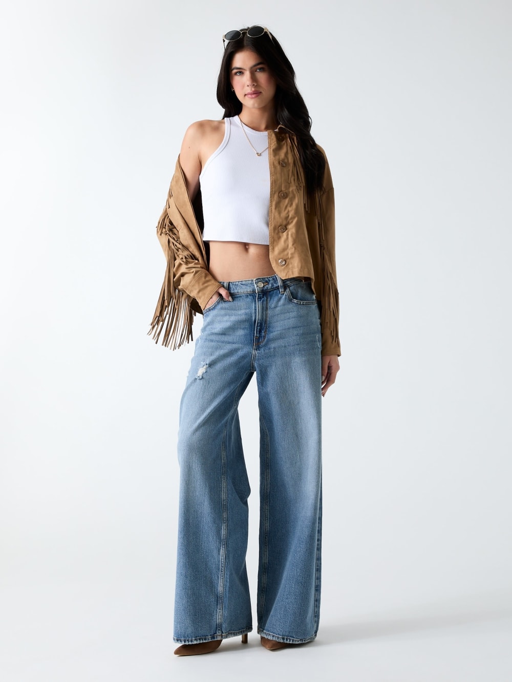 Faux-Suede Fringe Cropped Jacket