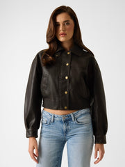 Faux leather cropped jacket