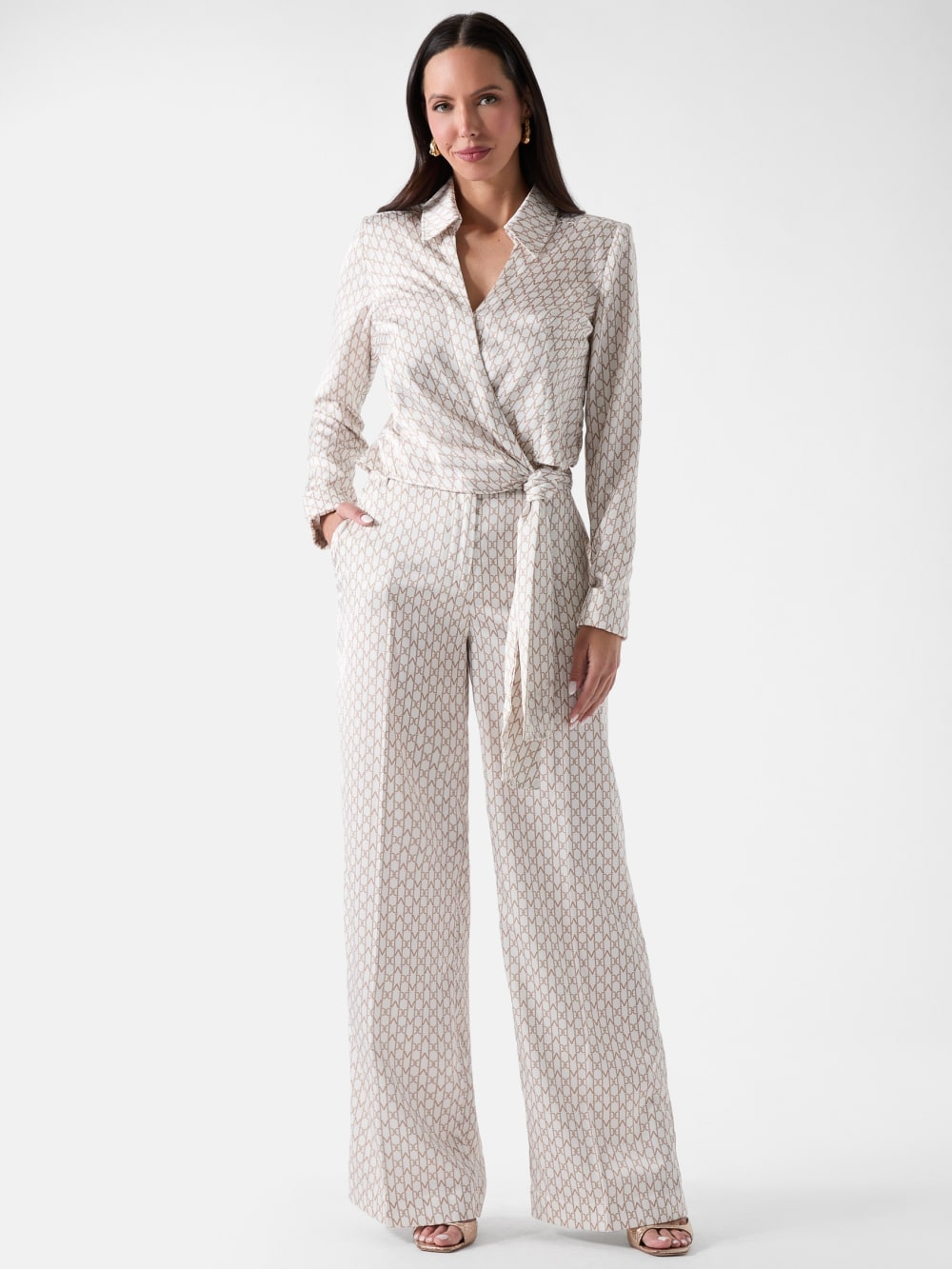 Marciano Monogram Satin Wrap Blouse