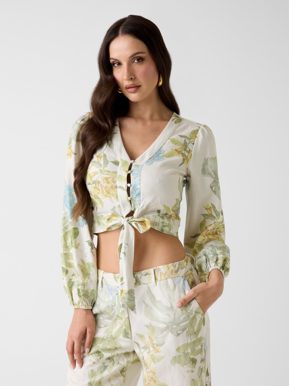 Linen-blend blouse