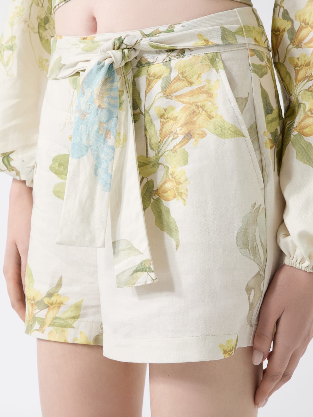 Linen-blend printed shorts