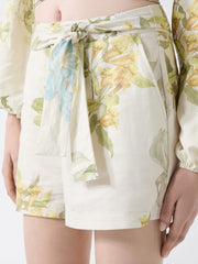 Linen-blend printed shorts