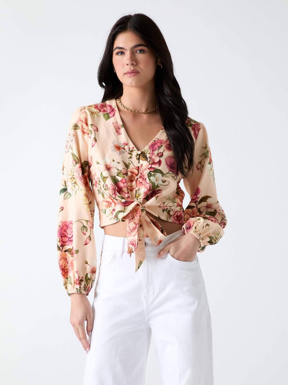 Linen-blend blouse