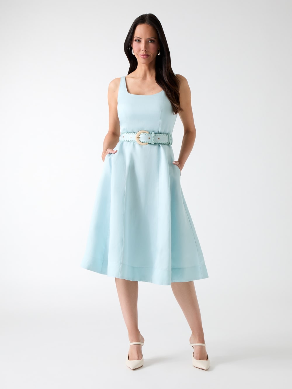 Marciano linen-blend midi dress