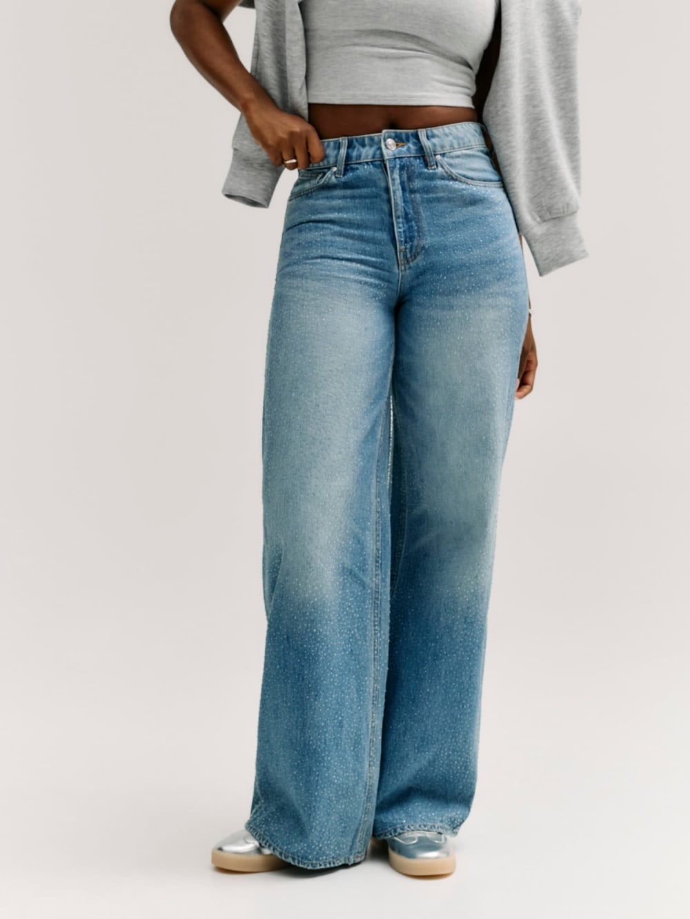 Rhinestone Wide-Leg Jeans