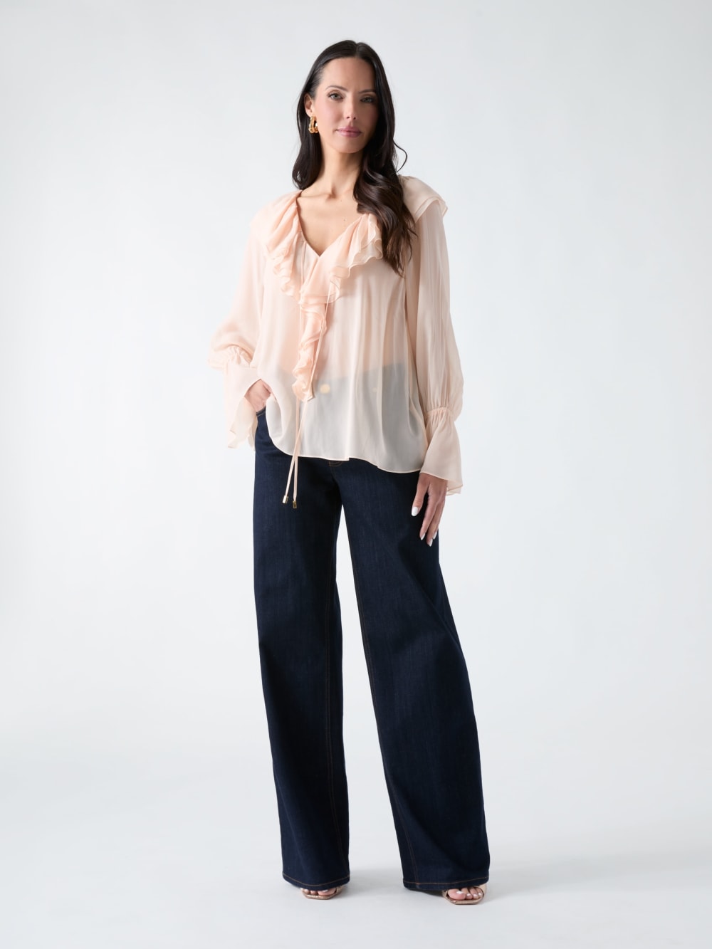 Marciano Sheer Ruffled Blouse