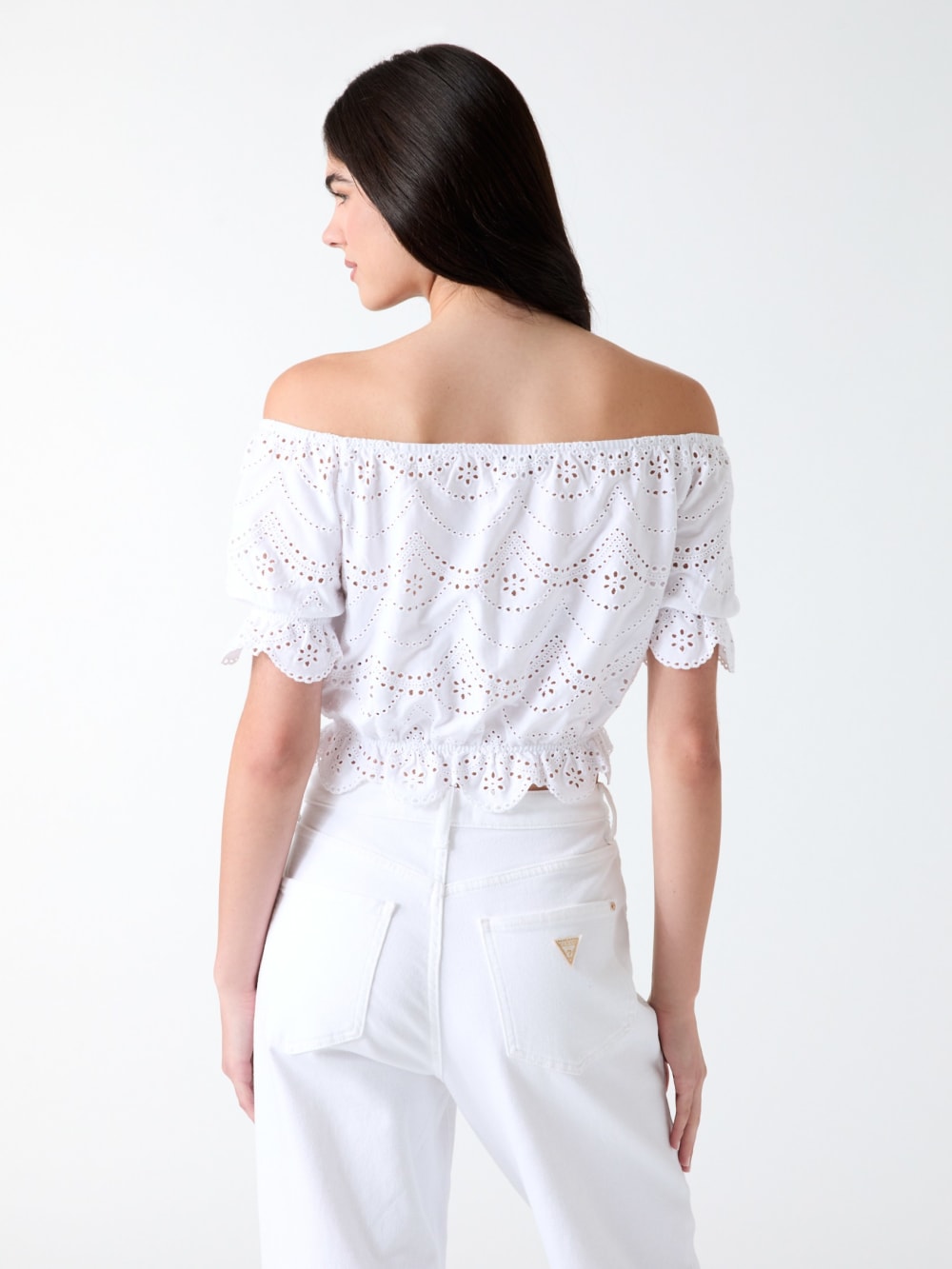 Off-shoulder eyelets top