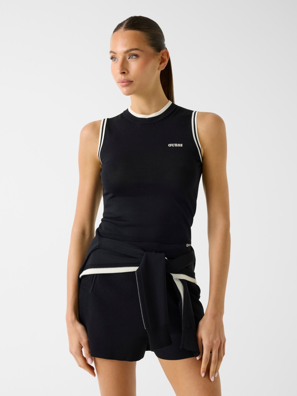 Embroidered logo knit top