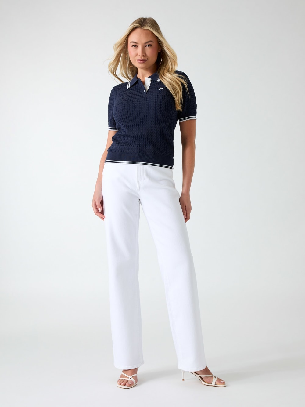 Cable-knit polo