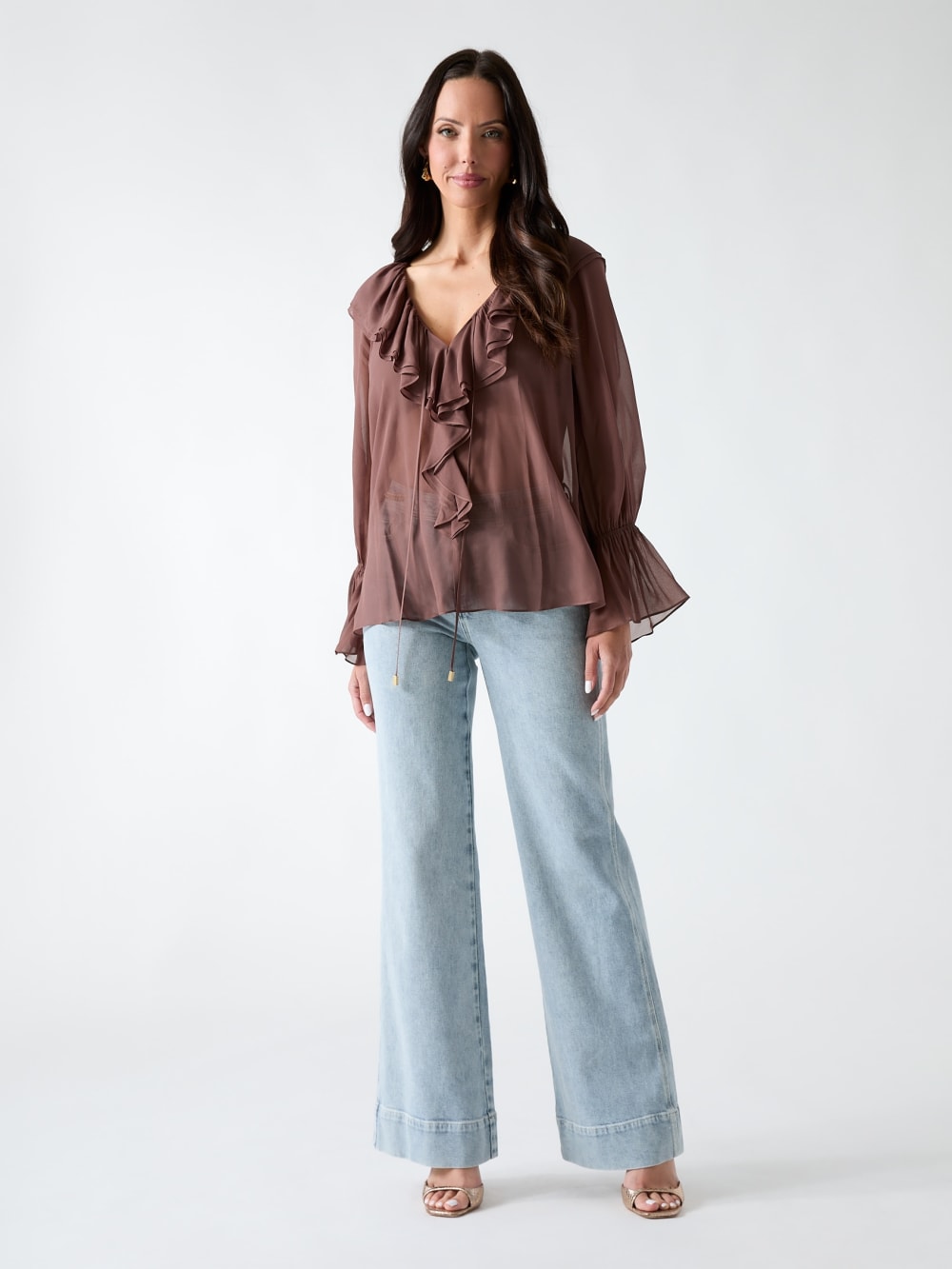Marciano Sheer Ruffled Blouse