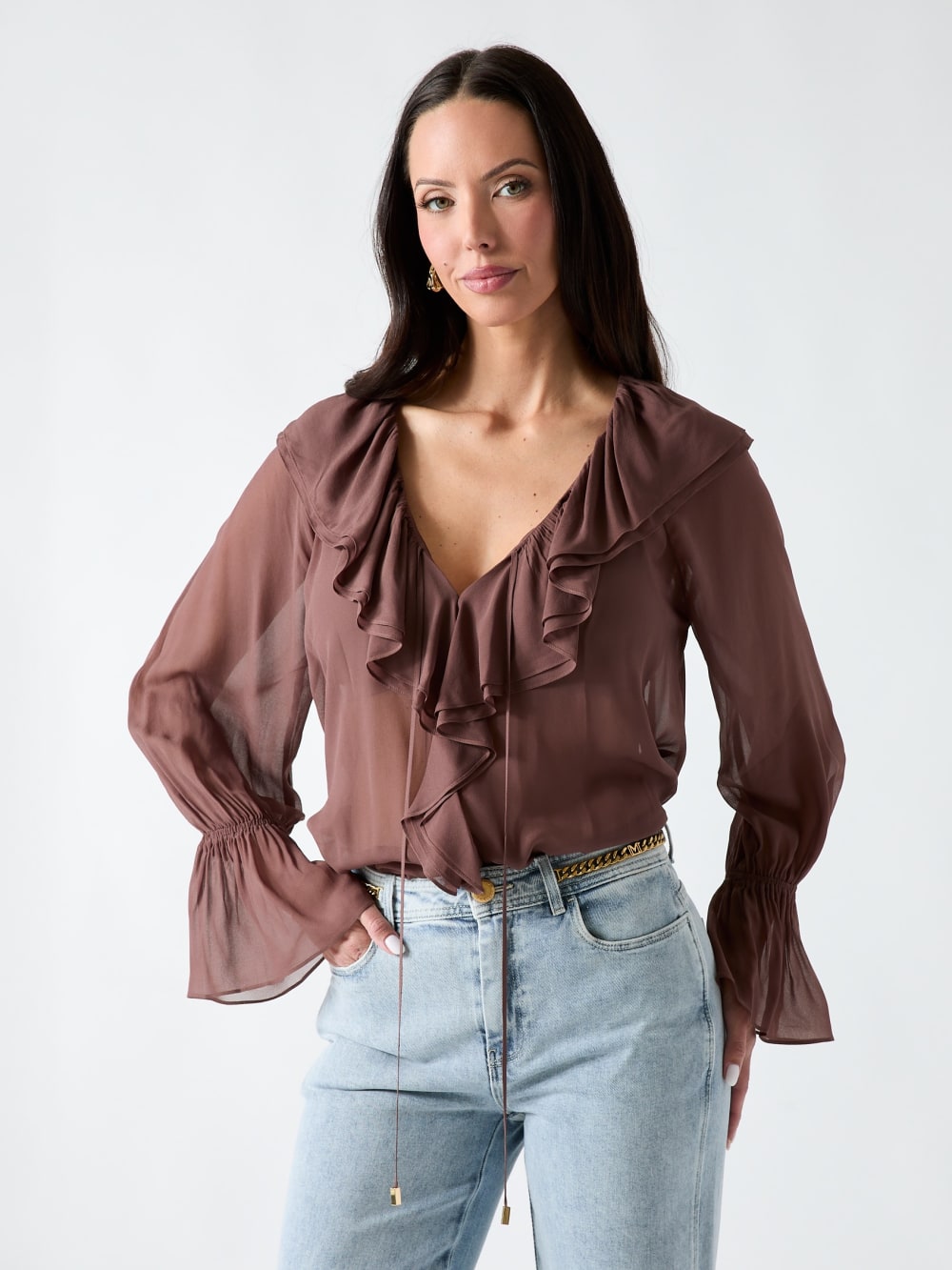 Marciano Sheer Ruffled Blouse