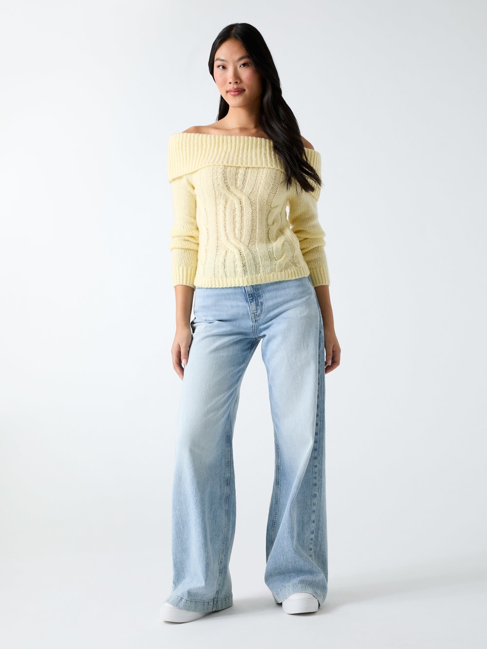 Off-shoulder wool-blend sweater