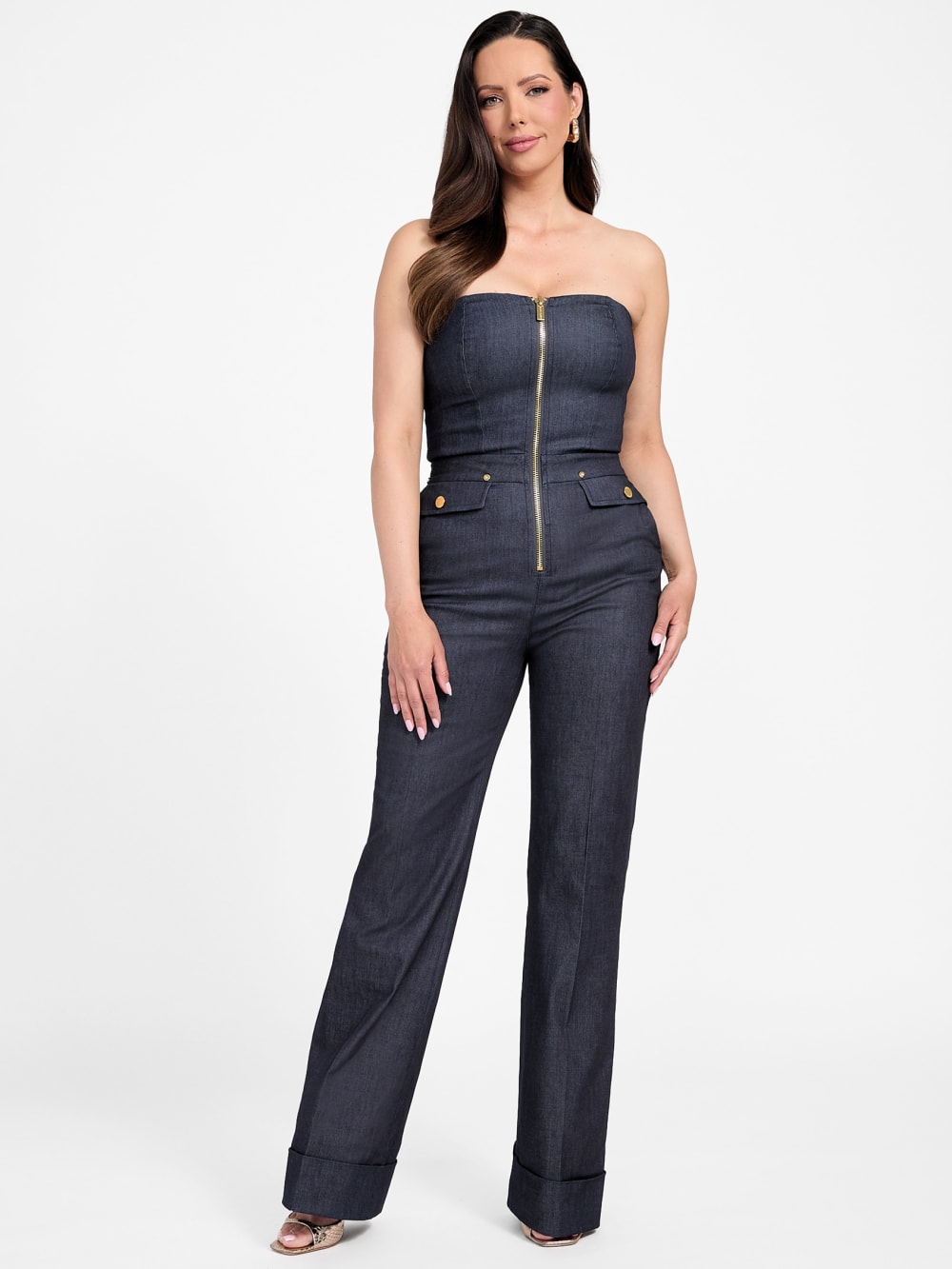 Denim Detachable Strapless Zip Jumpsuit