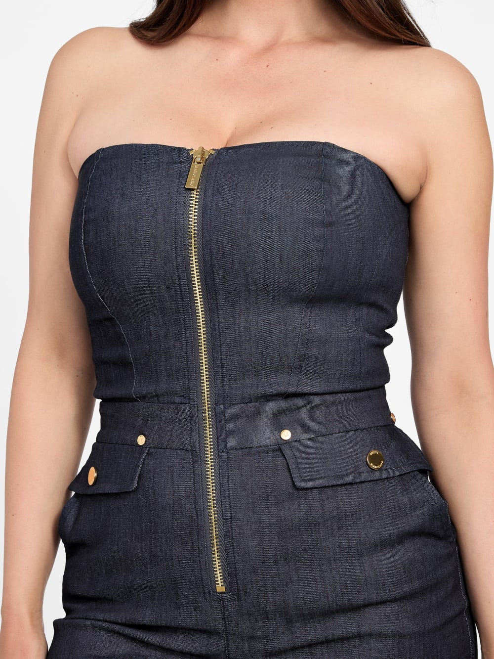 Denim Detachable Strapless Zip Jumpsuit