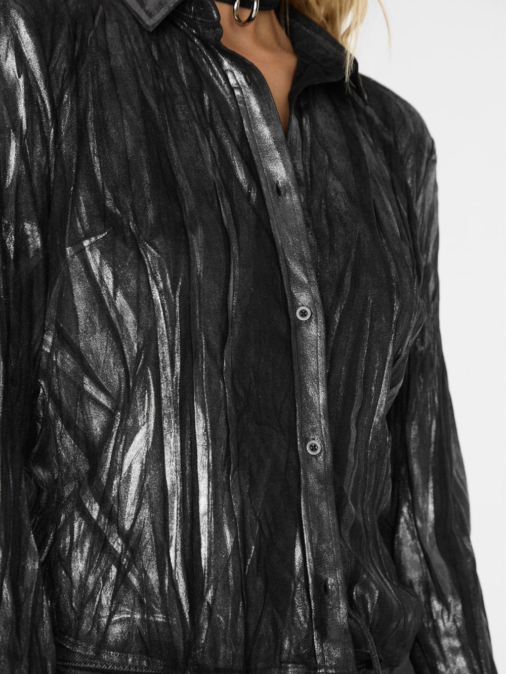 metallic printed faux-suede shirt