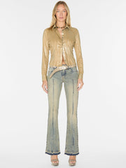 metallic printed faux-suede shirt