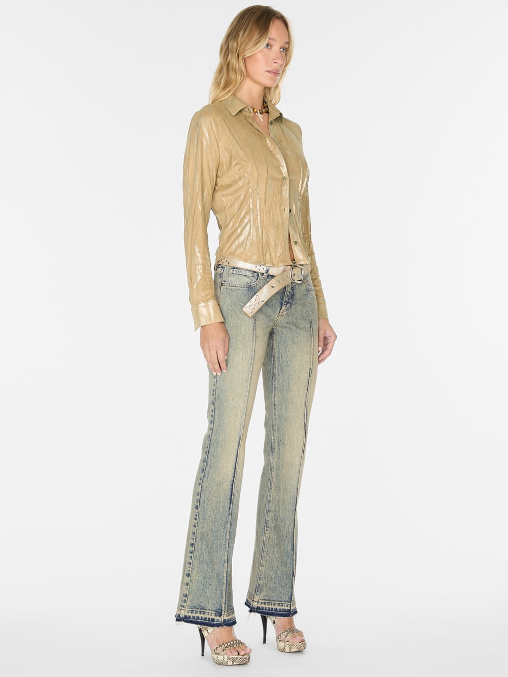 metallic printed faux-suede shirt