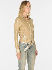 metallic printed faux-suede shirt